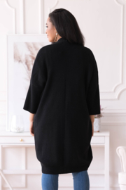 Gebreid Dames Vest  | Zwart | One size |  Met steekzakken |