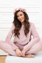 Italian Fashion Akara| hoogwaardig huispak | Velours Pyjama Dames | Lange Mouw Lange Broek | roze