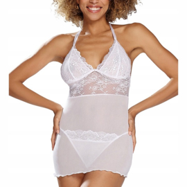 Sexy chemise met string set - tiul en kanten lingerie setje - DKaren Arizona- wit