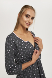 Italian Fashion Ekaja zwangerschaps- en voedingsnachthemd met sterrenprint - donkergrijs
