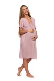 Zwangerschaps nachthemd met kant - poederroze- viscose