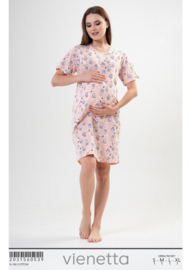 Vienetta zwangerschap nachthemd voor borstvoeding met korte mouwen- 100% katoen, roze | katoen nachthemd | zwangerschapsnachthemd | comfortabele nachthemd voor borstvoeding.