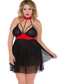 Andalea mooie babydoll- zwart/rood- grote maten