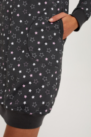 Italian Fashion Andromeda dames nachthemd met ribborden - sterren print - donker grijs