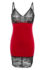 Sexy nachthemd met kant - verleidelijk kanten chemise - rode slipdress uit zachte viscose - DKaren Irmina - rood