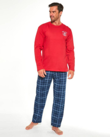 Cornette 'Base Camp" heren pyjama lange mouwen- rood/blauw- katoen