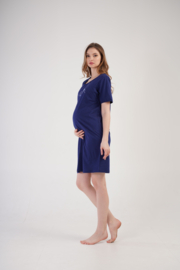 Vienetta zwangerschap nachthemd voor borstvoeding met korte mouwen - 100% katoen, marineblauw | katoenen nachthemd | zwangerschapsnachthemd | comfortabele nachthemd voor borstvoeding.