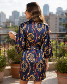 Satijnen kamerjas met elegante goudprint - cadeau vrouw