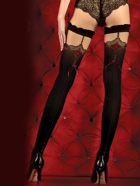 Studio Collants LUXE HOLD-UP KOUSEN MET NAAD EN KANT zwart/rood  -20/60 den