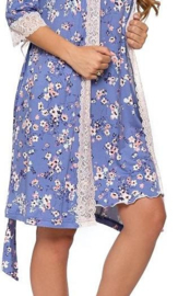 Mooie dames badjas van viscose met bloemen met kant- blauw