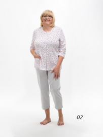 Martel Maria dames pyjama- mouwen 3/4 - wit/grijs/rood - 100 % katoen