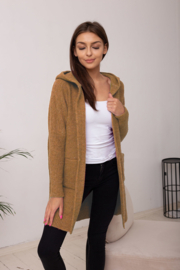 Zoja-Dik oversized vest van gebreide wolmix met capuchon- kleur carmel