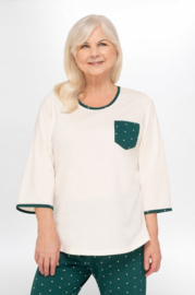 Damespyjama van zuiver katoen van hoge kwaliteit - Martel Felicja - ecru/ groen