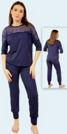 Viscose pyjama met kant aan de voorkant - driekwart pyjama voor dames van zachte viscose - DKaren Loretta - marineblauw