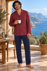 Herenpyjama 100% katoen – Rood geruit – Donkerblauw