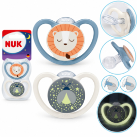 NUK Perfect Match Air Night Fopspenen  – 2 Stuks – Glow in the Dark – Orthodontisch – BPA-vrij – Met Bewaardoos