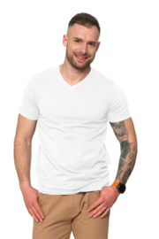 Premium Line T-shirt van gekamd katoen met V-hals - wit