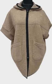 ZOJA Dames Gebreid Vest met Capuchon – Oversized Vleermuismodel – 20% Wol – Beige – One Size