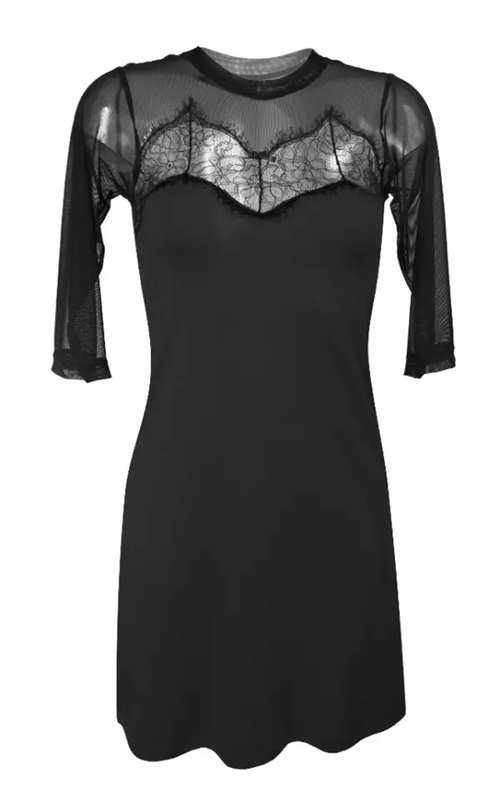 Amber viscose nachtjurk met kant en tule