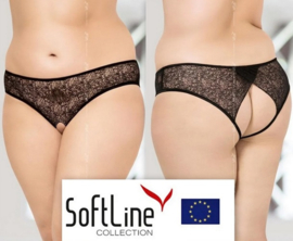 Softline- slipje open kruis- zwart- grote maten
