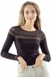 Eldar | Ovidia | mooie katoenen blouse | lange mouw | kant en tule | zwart