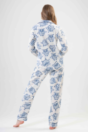 Dames pluche dik warme winterpyjama - wit / blauw