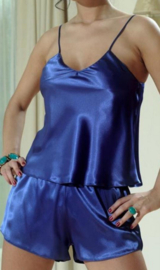 DKaren satijnen korte pyjama - satijn shortama set - blauw