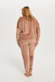 Italian Fashion Juga| hoogwaardig huispak | Velours Pyjama Dames | Lange Mouw Lange Broek | beige |