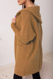 Zoja-Dik oversized vest van gebreide wolmix met capuchon- kleur carmel