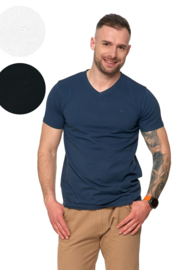 Moraj Premium Line T-shirt van gekamd katoen met V-hals - marineblauw