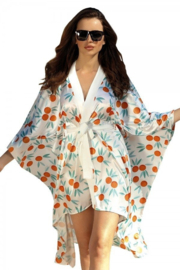 DKaren mooie satijnen kamerjas - kimono met oranje print