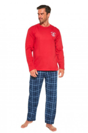 Cornette 'Base Camp" heren pyjama lange mouwen- rood/blauw- katoen