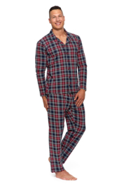 Heren geruite pyjama met lange mouwen - bordeaux- korting- sale
