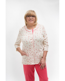 Martel Maria dames pyjama- mouwen 3/4  100% katoen  creme/roze