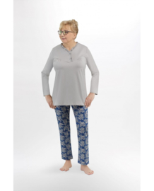 Martel- Waleria- dames pyjama- grijs/ marineblauw- 100 % katoen