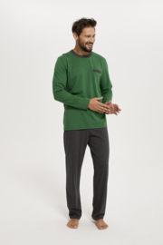 Italian Fashion Jansen- pyjama voor heren - 100% katoen, groen/grijs