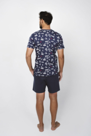 Heren pyjama | Italian Fashion Kastos | korte mouwen | 100% katoen | marineblauw