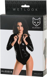 Glossy - ALESSIA - wetlook Body met Ritssluiting - zwart
