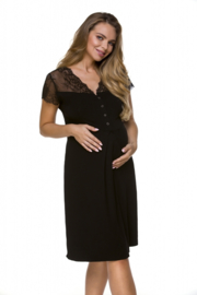 Lupoline zwangerschaps- en voedingsnachthemd met korte mouwen  - zwart