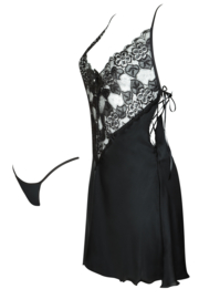 Beauty Night Leslie satijn chemise  met kant, zwart