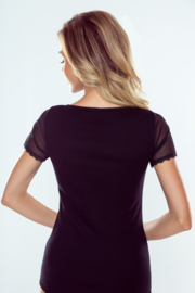 Eldar Prima katoen t-shirt met tule halslijn en kant, zwart