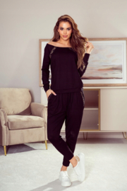 Eldar Felicity  - Stijlvol viscose trainingspak met elegante gouden accenten -  gemaakt in Europa - hoogwaardig huispak - Lange Mouw  Broek - zwart