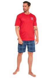 Cornette 'Base Camp" heren pyjama korte mouwen- rood/blauw- katoen