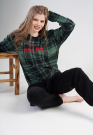 Warme Winter Pyjama Dames Fleece | Lange Mouw Lange Broek | groen zwart  | Dames pluche huispak | dikke winterpyjama | geruite sweatshirt