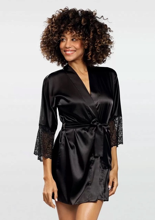 DKaren | Judyta | Kimono Satijn met kant | S- 2XL | matineblauw