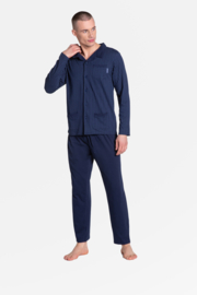 Henderson Zander Katoen Pyjama Heren Volwassenen | Lange Mouw Lange Broek | Winter  Pyama | Marineblauw