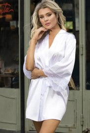 DKaren | Belinda | Witte Kimono Satijn | S- 2XL | uitlopende mouwen |  trouwlingerie