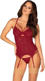 Obsessive Ivetta Kanten Korset Met String - Rood