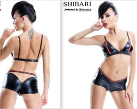 Demoniq  | Shibari  | setje : bh + slipje | sexy| wetlook|   zwart- rood |