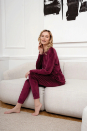 Italian Fashion Akara| hoogwaardig huispak | Velours Pyjama Dames | Lange Mouw Lange Broek | bordeaux rood